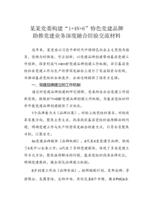 某某党委构建“1+4N+6”特色党建品牌助推党建业务深度融合经验交流材料.docx