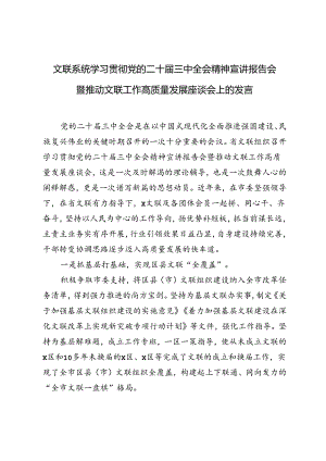 在文联系统学习贯彻党的二十届三中全会精神宣讲报告会暨推动文联工作高质量发展座谈会上的发言.docx