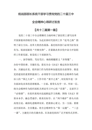 （12篇）统战部部长系统干部学习贯彻党的二十届三中全会精神心得研讨发言.docx