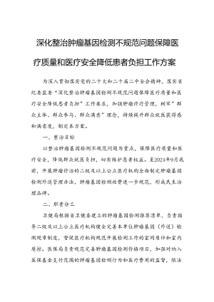 深化整治肿瘤基因检测不规范问题保障医疗质量和医疗安全降低患者负担工作方案.docx