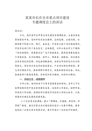 某某市长在全市重点项目建设专题调度会上的讲话.docx