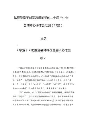 基层党员干部学习贯彻党的二十届三中全会精神心得体会汇编（17篇）.docx