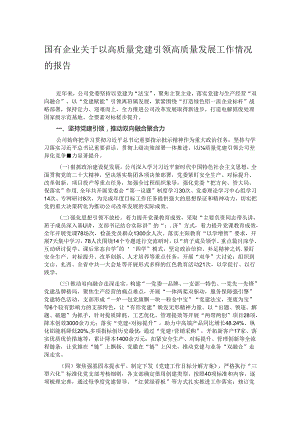国有企业关于以高质量党建引领高质量发展工作情况的报告.docx