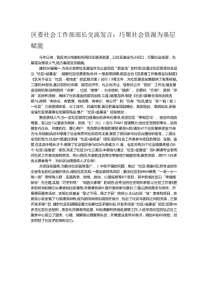 区委社会工作部部长交流发言：巧聚社会资源为基层赋能.docx