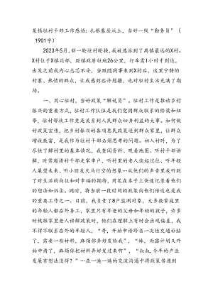 某镇驻村干部工作感悟：扎根基层沃土当好一线“勤务员”（1901字）.docx