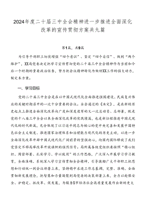 2024年度二十届三中全会精神进一步推进全面深化改革的宣传贯彻方案共九篇.docx