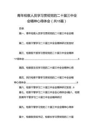 （15篇）青年检察人员学习贯彻党的二十届三中全会精神心得体会（最新版）.docx
