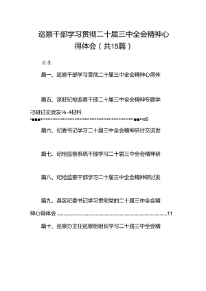 （15篇）巡察干部学习贯彻二十届三中全会精神心得体会（精选）.docx