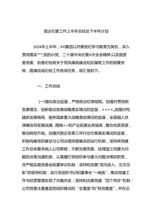 国企纪委工作上半年总结及下半年计划.docx