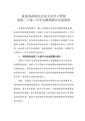 某某县政府办公室主任学习贯彻党的二十届三中全会精神研讨交流材料.docx