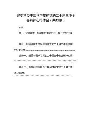 纪委常委干部学习贯彻党的二十届三中全会精神心得体会12篇（详细版）.docx