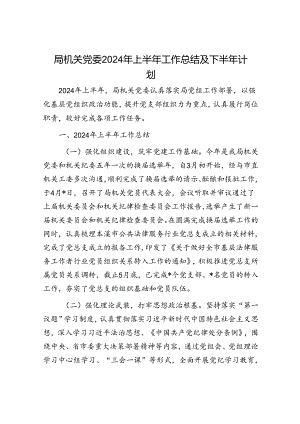 局机关党委2024年上半年工作总结及下半年计划.docx