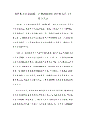 加快构建职普融通、产教融合的职业教育体系心得体会发言.docx