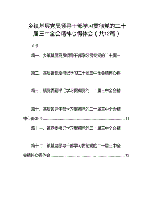 乡镇基层党员领导干部学习贯彻党的二十届三中全会精神心得体会12篇（最新版）.docx