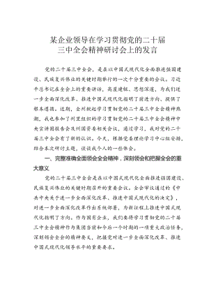 某企业领导在学习贯彻党的二十届三中全会精神研讨会上的发言.docx
