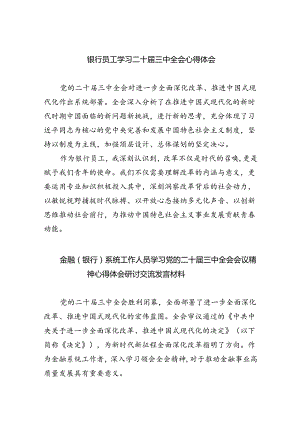 银行员工党委书记行长学习二十届三中全会精神心得体会研讨发言六篇（最新版）.docx