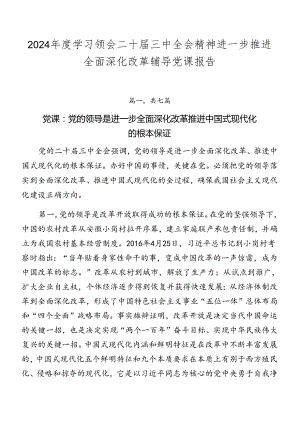 2024年度学习领会二十届三中全会精神进一步推进全面深化改革辅导党课报告.docx