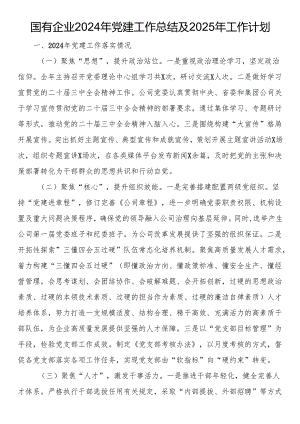 国有企业2024年党建工作总结及2025年工作计划.docx