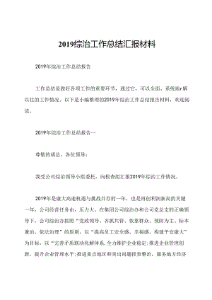 2019综治工作总结汇报材料.docx