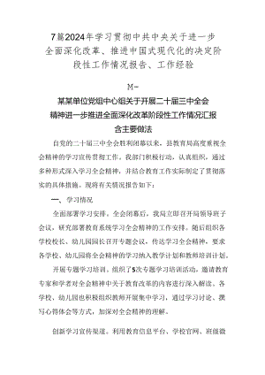 7篇2024年学习贯彻中共中央关于进一步全面深化改革、推进中国式现代化的决定阶段性工作情况报告、工作经验.docx