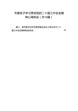 （10篇）市委班子学习贯彻党的二十届三中全会精神心得体会（详细版）.docx
