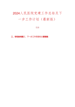 2024 人民医院党建工作总结及下一步工作计划（最新版）.docx