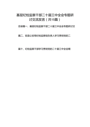 （15篇）基层纪检监察干部二十届三中全会专题研讨交流发言（精选）.docx