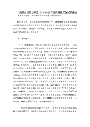 X党委（党组）书记2024-2025年度抓党建工作述职报告.docx