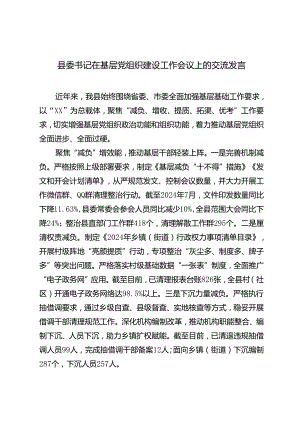 2024年县委书记在基层党组织建设工作会议上的交流发言.docx