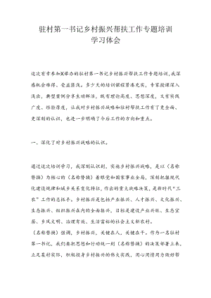 驻村第一书记乡村振兴帮扶工作专题培训学习体会.docx