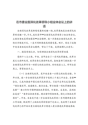 在市委全面深化改革领导小组全体会议上的讲 话.docx