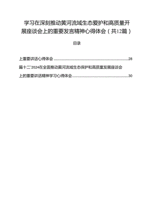 学习在深刻推动黄河流域生态爱护和高质量开展座谈会上的重要发言精神心得体会12篇（最新版）.docx