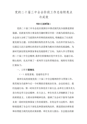 党的二十届三中全会阶段工作总结附亮点与成效.docx
