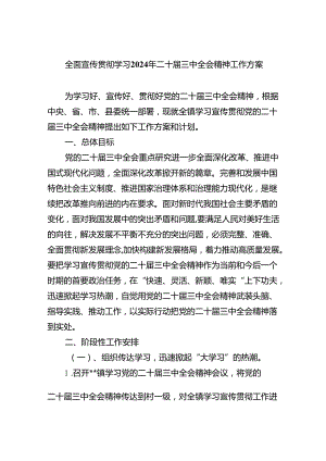 全面宣传贯彻学习2024年二十届三中全会精神工作方案(5篇集合).docx