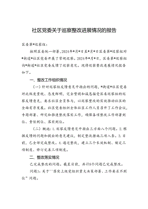 2024年社区党委关于巡察整改进展情况的报告 .docx