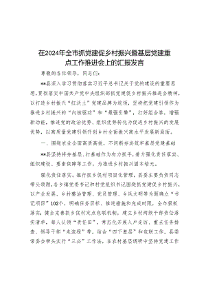 在2024年全市抓党建促乡村振兴暨基层党建重点工作推进会上的汇报发言.docx