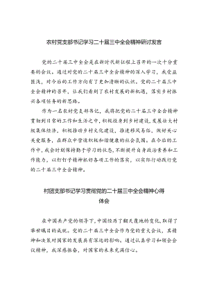 （9篇）农村党支部书记学习二十届三中全会精神研讨发言（详细版）.docx