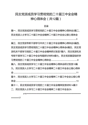民主党派成员学习贯彻党的二十届三中全会精神心得体会12篇（精选）.docx