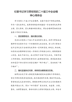 纪委书记学习贯彻党的二十届三中全会精神心得体会.docx