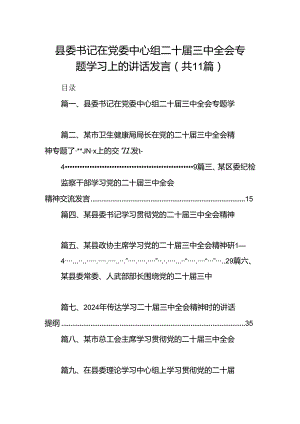 （11篇）县委书记在党委中心组二十届三中全会专题学习上的讲话发言（精选）.docx