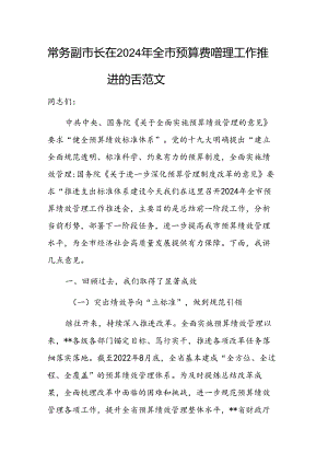 常务在2024年全市预算绩效管理工作推进会上的讲话范文.docx