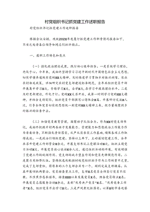 村党组织书记抓党建工作述职报告.docx