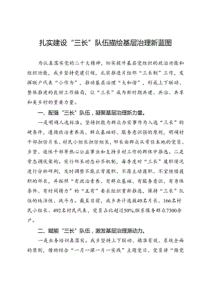 党建引领基层治理交流发言：扎实建设“三长”队伍 描绘基层治理新蓝图.docx