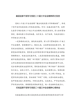 （9篇）基层巡察干部学习党的二十届三中全会精神研讨发言（详细版）.docx