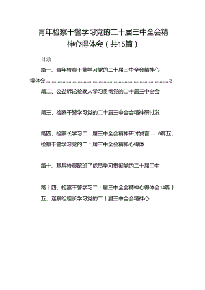 （15篇）青年检察干警学习党的二十届三中全会精神心得体会（最新版）.docx