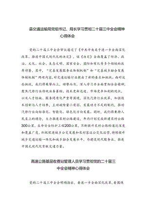 （9篇）县交通运输局党组书记、局长学习贯彻二十届三中全会精神心得体会范文.docx