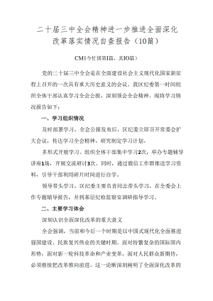 二十届三中全会精神进一步推进全面深化改革落实情况自查报告（10篇）.docx