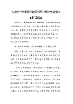 在2024年全面深化改革领导小组全体会议上的讲话范文.docx