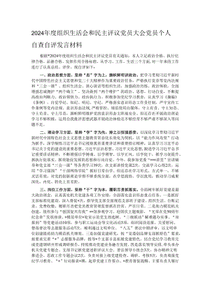 2024年度组织生活会和民主评议党员大会党员个人自查自评发言材料.docx