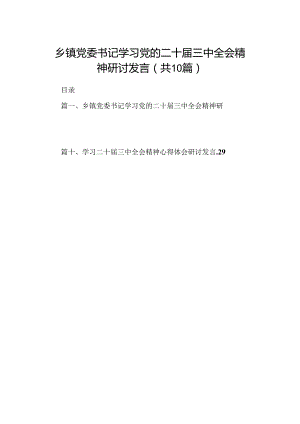 10篇乡镇党委书记学习党的二十届三中全会精神研讨发言范文.docx